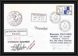 1756 Op 92/1 Signé Signed Protat 12/12/1991 Marion Dufresne TAAF Antarctic Terres Australes Lettre (cover) - Expediciones Antárticas