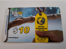 SURINAME US $10  / UNITS GSM  PREPAID / EXTRA VOORDELIG BELLEN/ WORLDSPHERE ON KEYCHAIN /    MOBILE CARD    **16585 ** - Suriname