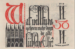 50 PFENNIG 1921 Stadt LÜBECK UNC DEUTSCHLAND Notgeld Banknote #PC583 - Lokale Ausgaben