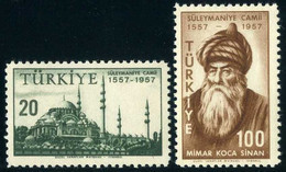 Turkey 1957 Mi 1528-1529 MNH Mosque Of Suleymaniye, 400th Anniversary | Mimar Sinan, Architect - Unused Stamps