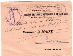 Direction Des Services Vétérinaires De La Haute-Saône - Cachet - Franchise - 7 4 1959 - Lettres Civiles En Franchise