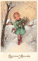 FETES - VOEUX  - Nouvel An - Bonne Année - Jeune Fille Tenant Un Bouquet De Fleur - Carte Postale Ancienne - Nieuwjaar