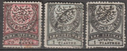 1880 - TURQUIE - YVERT N°52/53 + VARIETE ERREUR "1 PIASTRES" 53a OBLITERES - COTE = 23 EUR. - Usados