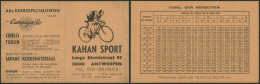 Cyclisme - Kahan Sport (Antwerpen) Tabel Der Verzetten, Denture Du Plateau. - Historical Documents