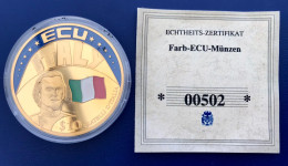 LIBERIA 2001, Color Coin 10 Dollars ECU ITALY Gold Plated With Certificate - Liberia