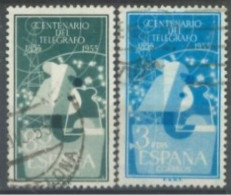 SPAIN, 1955, SYMBOLS OF TELEGRAPH & RADIO COMMUNICATION STAMPS SET OF 2, # 840/41, USED. - Oblitérés