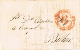 54793. Carta Pre Filatelica SANTANDER 1847 A Bilbao. Fechador Baeza, Porteo 1 Real - ...-1850 Préphilatélie