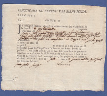 VIEUX PAPIER 1776 - QUITTANCE DE PAIEMENT DE VINGTIEMES DU REVENU DES BIENS-FONDS - PELLOUAILLES MAINE ET LOIRE - Historical Documents