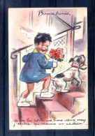 Carte Illustrée. Enfant Et Chien Dans Un Escalier - Szenen & Landschaften