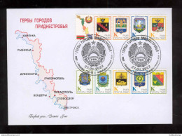 Label Transnistria 2022 Coats Of Arms Of The Cities Of Transnistria FDC - Fantasy Labels