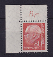 Bundesrepublik 1958 Theodor Heuss 80 Pf Mi.-Nr. 264 W Eckrandstück OL **  - Unused Stamps