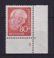 Bund 1958 Heuss 80 Pf Mi.-Nr. 264 X V Eckrandstück UR Mit Formnummer 4 **  - Unused Stamps