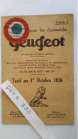 PEUGEOT - Tarif 1930- Dépliant 4 Volets - Ohne Zuordnung