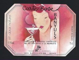 étiquette  Vin   Doux Naturel Carte Rose  Banyuls  66 " Femme" - Languedoc-Roussillon