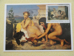 CARTE MAXIMUM CARD JEUNES GRECS FAISANT BATTRE DES COQS PAR LEON GEROME AVEC FLAMME ILLUSTREE DE VESOUL L'ILE VER FRANCE - Sonstige & Ohne Zuordnung