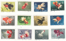 Serie De Douze Timbres 1291 A 1303 Yvert Et Tellier Les Poissons - Usati