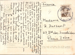 TURQUIE SEUL SUR CARTE POUR LA FRANCE - Storia Postale