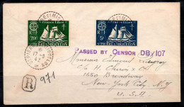 Saint-Pierre-et-Miquelon 1942 Enveloppe 100% Censure Recommandée Rare, Regy, New York, Boston - Cartas & Documentos