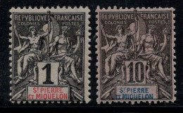 Saint-Pierre-et-Miquelon 1892 Yv. 59, 63 Neuf * MH 100% 1 C, 10 C - Unused Stamps