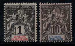 Saint-Pierre-et-Miquelon 1892 Yv. 59, 63 Neuf * MH 100% 1 C, 10 C - Nuevos