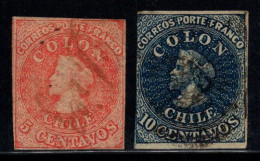 Chili 1853-66 Oblitéré 60% 5, 10 C, Christophe Colomb - Chile