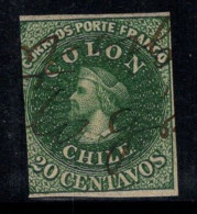 Chili 1861 Mi. 6 Oblitéré 60% 20 C, Christophe Colomb - Chile