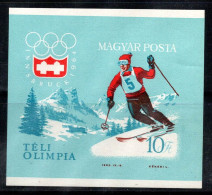 Hongrie 1964 Mi. Bl.40 B Bloc Feuillet 80% Neuf ** 10 Ft, Jeux Olympiques,Innsbruck - Blocks & Sheetlets