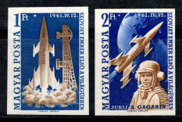 Hongrie 1961 Mi. 1753-54 B Neuf ** 80% Youri Gagarine Cosmonauta,Fusée - Unused Stamps