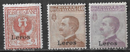 DODECANESE 1912 Italian Stamps With Black Overprint LEROS 3 Values From The Set Vl. 1-6-7 MH - Dodécanèse