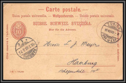 11325 10c Rouge Zurich 1895 Allemagne Germany Carte Postale Postcard Suisse Helvetia  - Stamped Stationery