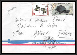 10973 Papillons Butterflies + Tortue Animaux Animals Turtle 1989 Pour Angers Lettre Cover Congo  - Oblitérés