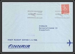 10945 Helsinki Helsingfors Frankfurt Allemagne Germany 1/4/1960 Finair First Fligh Aviation Lettre Cover Finlande Suomi  - Storia Postale