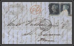 10823 LAC Two Pence Paire Defaut 1856 London St Etienne Loireuk England Lettre Cover France  - Lettres & Documents
