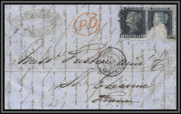 10823 LAC Two Pence Paire Defaut 1856 London St Etienne Loireuk England Lettre Cover France  - Covers & Documents