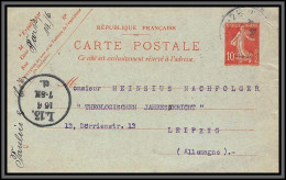 10435 10c Semeuse Camée Date 750 15/6/1908 Pour Leippzig Allemagne Carte Postale Entier Postal Stationery France  - Cartoline Postali E Su Commissione Privata TSC (ante 1995)