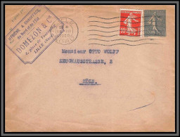 10434 15c Semeuse Lignée + Complément Entete Domezon Lille 1920 Pour Koln Allemagne Enveloppe Entier Postal Stationery - Standaardomslagen En TSC (Voor 1995)