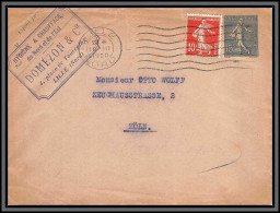 10434 15c Semeuse Lignée + Complément Entete Domezon Lille 1920 Pour Koln Allemagne Enveloppe Entier Postal Stationery - Enveloppes Types Et TSC (avant 1995)