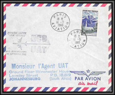 10256 N°1241 La Reunion 1ère Liaison Par Jetliner Dc8 UAT PARIS Johanesburg Rsa 14/9/1960 Lettre Cover France Aviation  - Primeros Vuelos