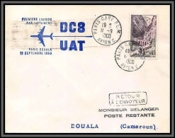 10255 1ère Liaison Par Jetliner Dc8 UAT PARIS DOUALA CAMEROUN 11/9/1960 Lettre Cover France Aviation  - Primeros Vuelos