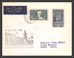 10172 N°381 Chomeur Callo + 399 Reims Inauguration Hotel Des Poste De Lyon 17/7/1938 Par Avion Lettre Cover France  - 1927-1959 Covers & Documents