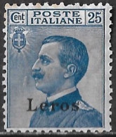 DODECANESE 1912 Italian Stamps With Black Overprint LEROS 25 Cent Blue Vl. 5 MH - Dodécanèse