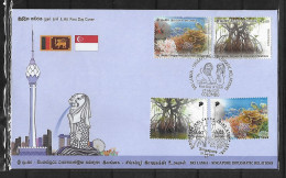 RARE 2021 Joint Sri Lanka And Singapore, OFFICIAL MIXED FDC WITH 2+2 STAMPS: Nature - Gemeinschaftsausgaben