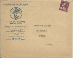 FRANCE LETTRE ILLUSTREE SEMEUSE 15c PREO PERIGUEUX (  DORDOGNE ) POUR COURS ( RHONE )  LETTRE COVER - 1893-1947