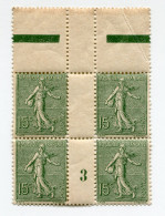 FRANCE N°130 ** EN BLOC DE 4 AVEC MILLESIME 3 ( 1903 ) - Millesimi