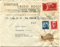 A148 - Racc. Espresso Da Milano A Torino Del 12-10-45 Con Imperiale 2l.espresso 5l. E Democratica 5l 2° Settimana D'uso - Marcofilie