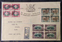 SOUTH AFRICA 1939 Huguenots Commemoration FDC Registered Envelope (blocks Of 4) - Cartas