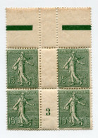 FRANCE N°130a ** / * TYPE SEMEUSE LIGNEE EN BLOC DE 4 AVEC MILLESIME 3 ( 1903 ) - Millesimes