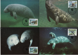 Guyana 1993 WWF W.W.F. Maximum Cards, Caribbean Manatee Fauna Marine Life - Cartes-maximum