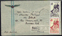 A.O.F. 1945. Affranchissement N° 16 Et 19 Sur Enveloppe Par Avion Cie FAMA Pour Paris. - Storia Postale