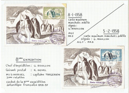 8e Expé Terre Adélie - 2 Artes Postales Signées G. Rouillon - Cachet De La 8e Expédition - 8/1/58 Et 5/2/58 - Lettres & Documents